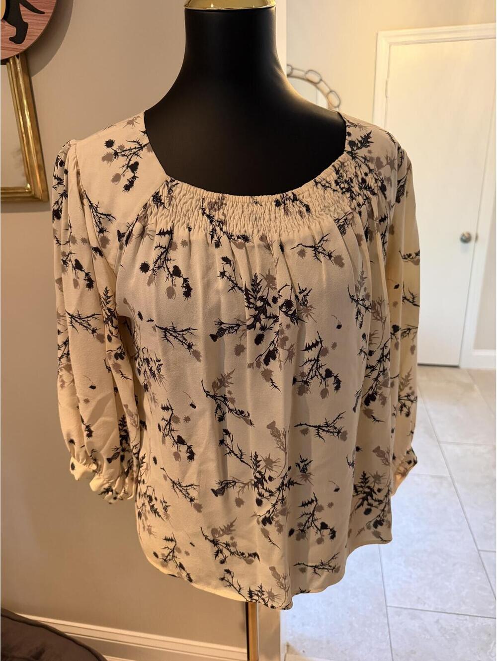 Ulla Johnson Cream Long Sleeve Silk Floral Blouse size 8 boho